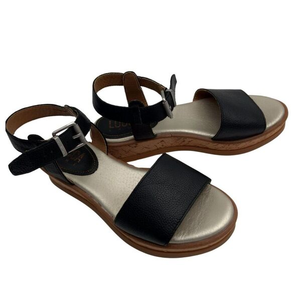 Lucca Lane Kameron Sandals Open Toe Ankle Strap Black Leather Women's Size US 7M - Picture 6 of 11